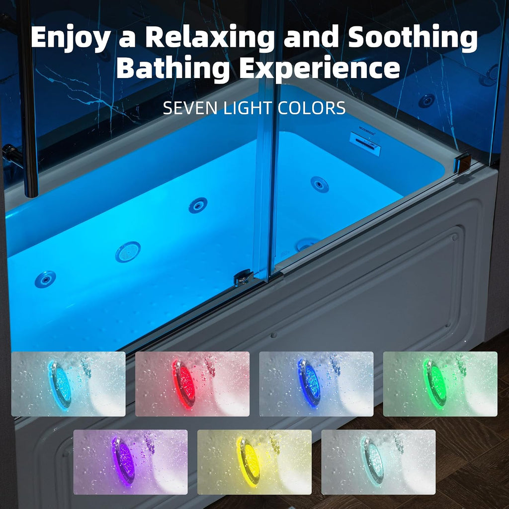 WOODBRIDGE 60' x 30' Alcove Acrylic Rectangular Whirlpool Heated Jetted Tub in White with right Drain, Polished Chrome Finish, BS666-R-CH01
