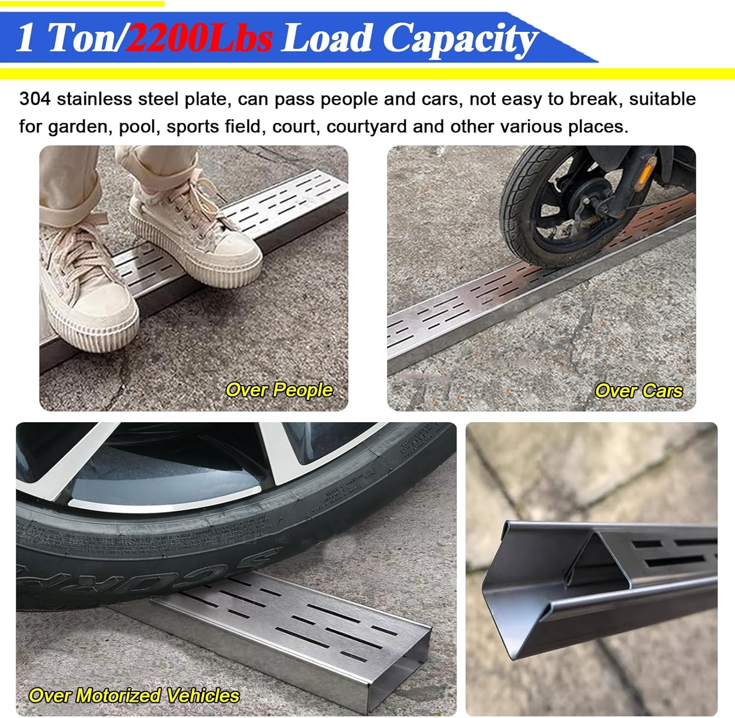 LZMZMQ 2-in Slim Channel Drain and Grate Kit, 1m 1.5m 2m Long Driveway Pool Deck Drainage Guttering Pipe and Sewerage Cover, Stainless Steel Jointable Linear Shower Drain(Black,Length-1.5m/4.9ft)
