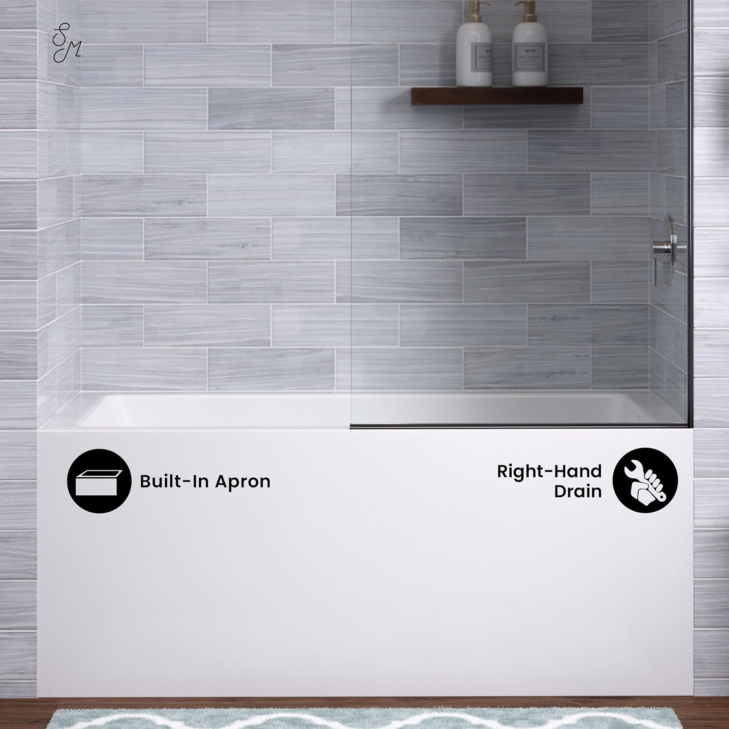 Voltaire 54 x 30 Skirted Right Drain Soaking Alcove Bathtub in Glossy White