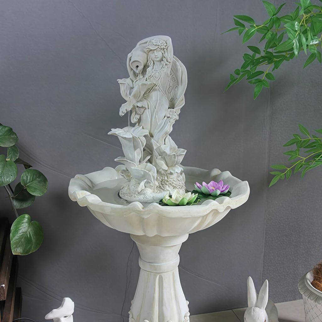 Top Outdoor Water Fountain Outside, Garden Water Fountain Decor for Gardens, Landscaping, Patios, Lawns (White)