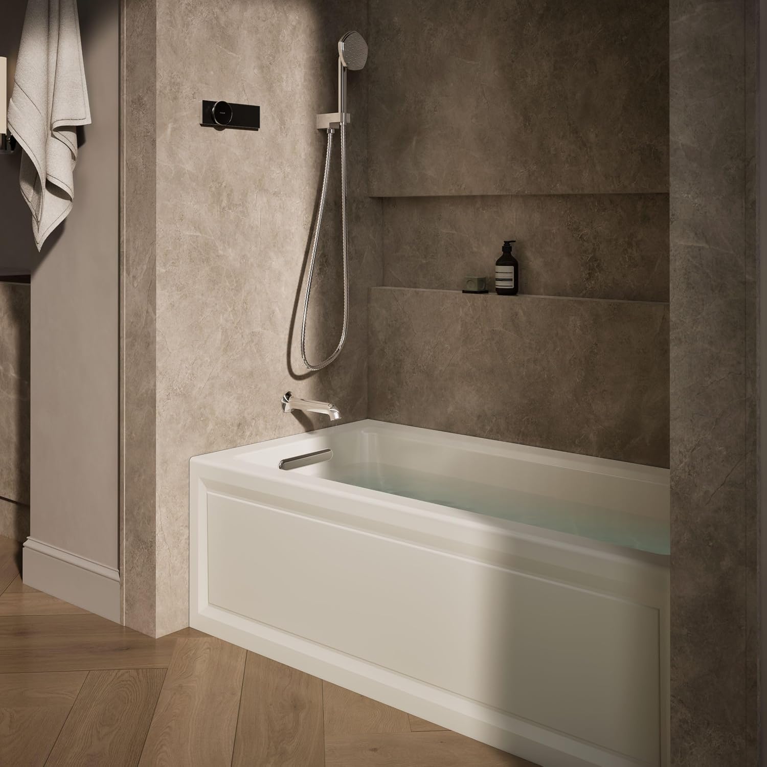 KOHLER K-1947-LA-96 Archer 60' x 30' Alcove Whirlpool with Integral Apron, Tile Flange and Left-Hand Drain, Biscuit