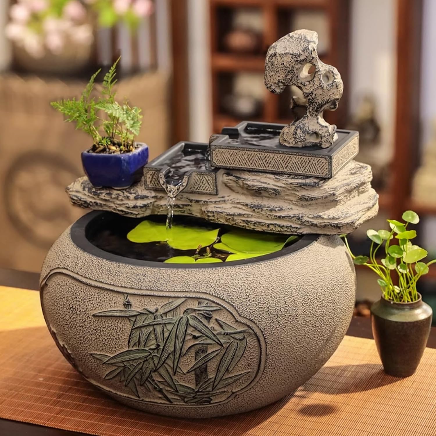 Desktop Fountain Chinese Style Financial Attraction, Flowing Water Decoration, Home, Porch, Living Room, Desktop, Office, Circular Fountain, Landscape Tabletop Fountain