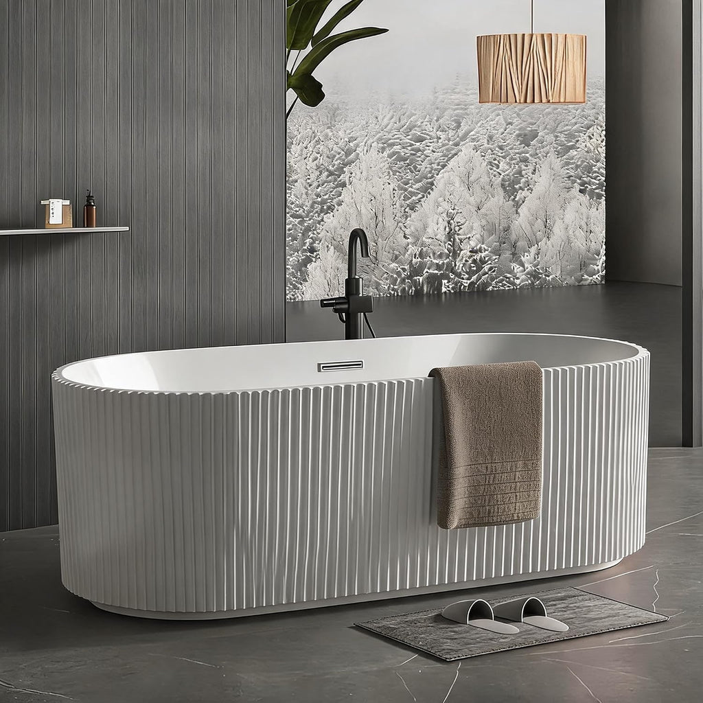 67' Acrylic Freestanding Soaking Bathtub, Deep Ergonomic Design with Lumbar Support, Integrated Overflow Drain, Non-Slip Base,cUPC Certified Modern Bathroom Tub, Easy Installation for Bathroom