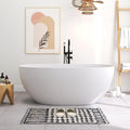 59' Freestanding Solid Surface Bathtub, Oval Stone Resin Soaking Tub Modern Design Stand Alone Tub with Pop-up Drain & Overflow Matte White
