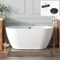 FerdY 55' Bali Acrylic Freestanding Bathtub, Gracefully Shaped Freestanding Soaking Bathtub, cUPC Certified, Toe-Tap Matte Black Drain and Matte Black Overflow Included