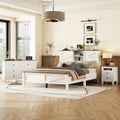 3-Pieces Bedroom Sets, Queen Size Farmhouse Platform Bed with Cabinet and Nightstand, Wood Bedroom Furniture Set with Storage Headboard, No Box Spring Needed (White+Brown/78)
