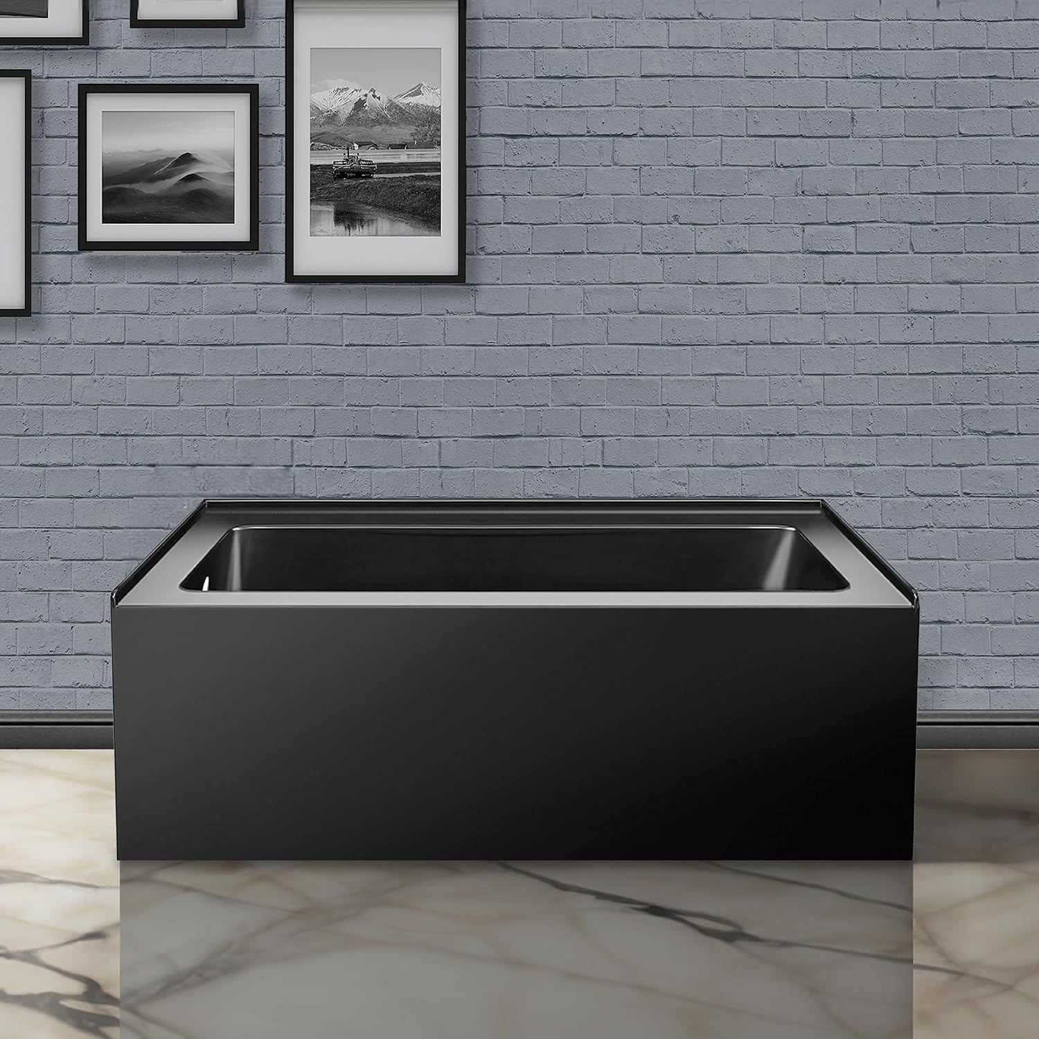 Fine Fixtures Acrylic, Fiberglass Alcove Soaking Bathtub with Integral Apron Front in Glossy Black - Left Hand Drain, 48' x 32'
