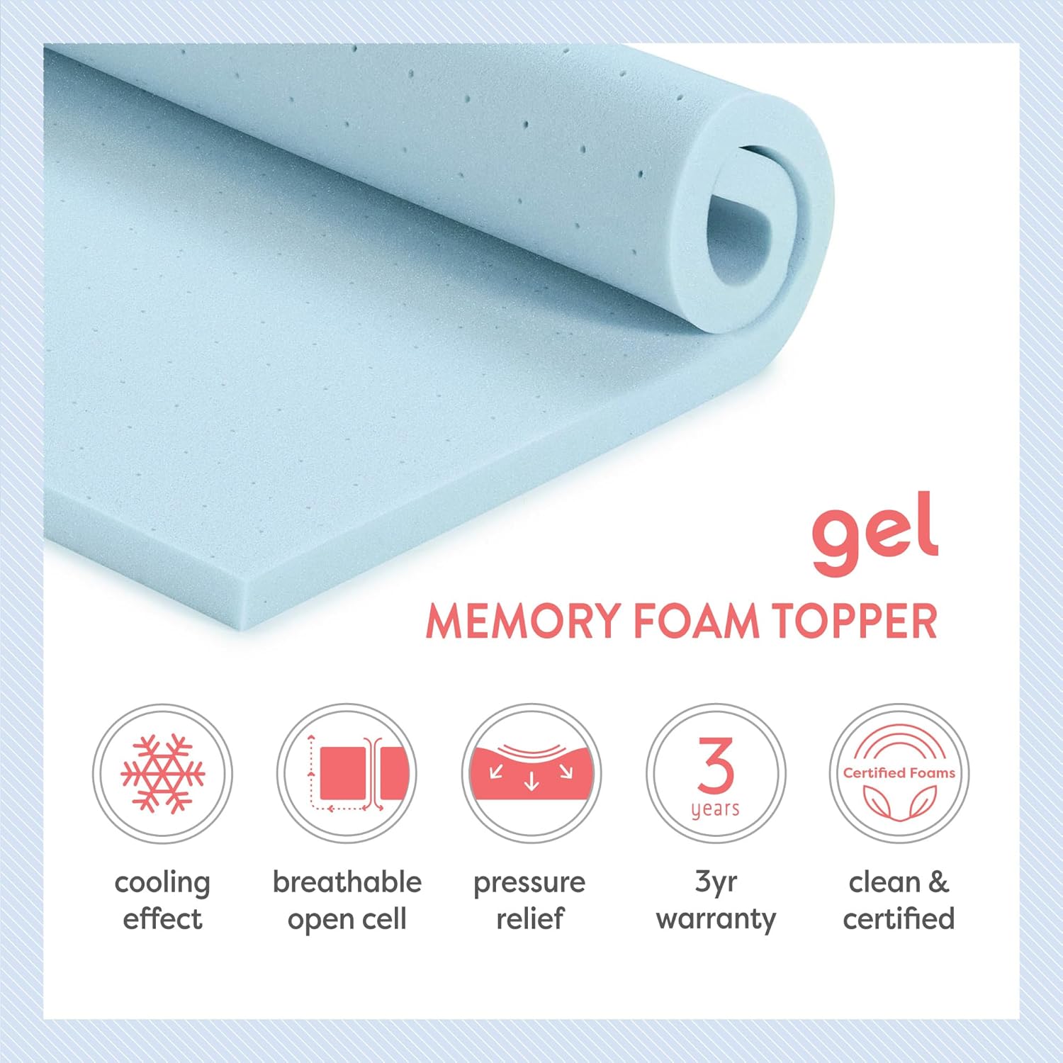 Best Price Mattress 4 Inch Ventilated Memory Foam Mattress Topper, Cooling Gel Infusion, CertiPUR-US Certified, Dorm Essentials, King