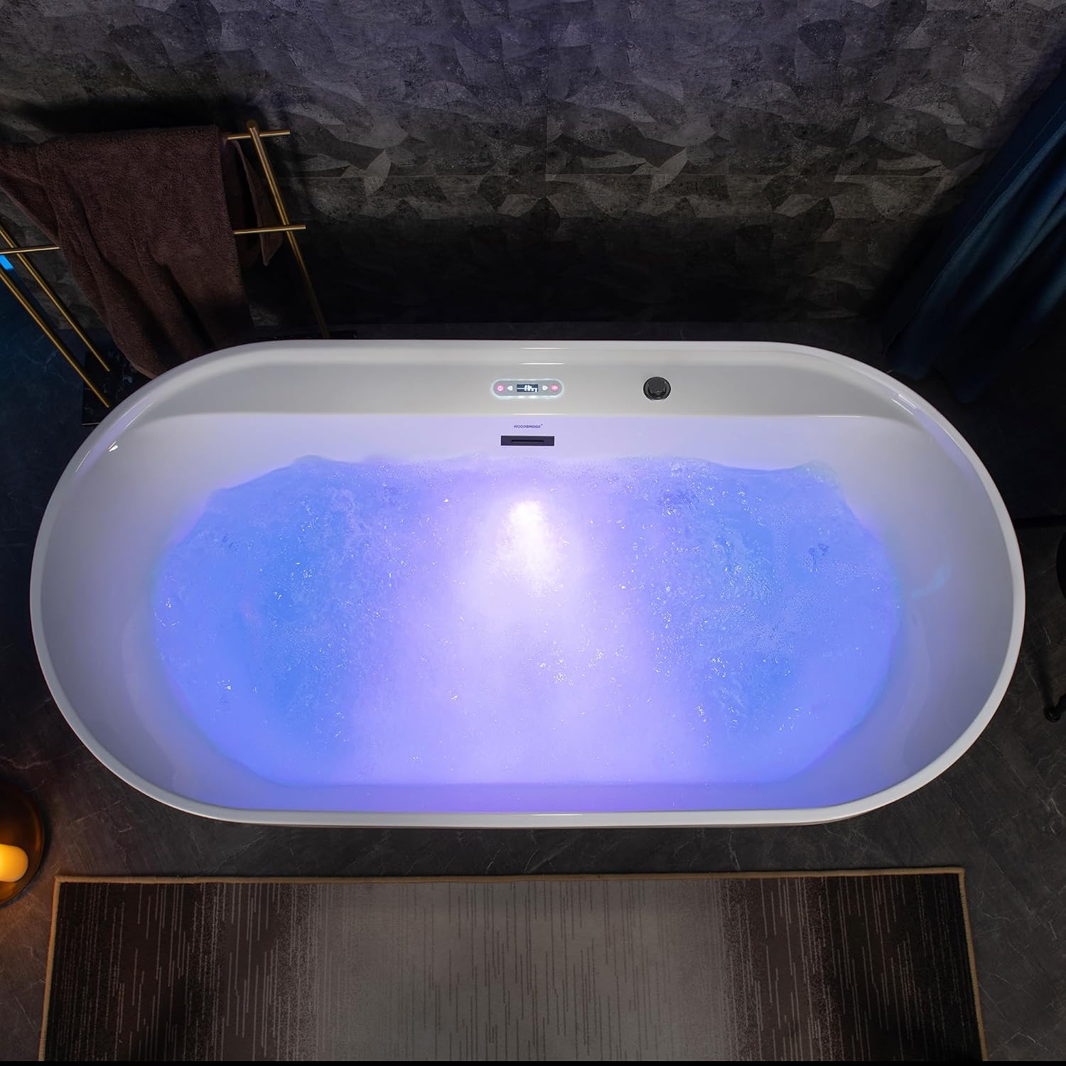 WOODBRIDGE 72' x 35-3/8' Whirlpool and Air Bath Heated Soaking Combination Tub with Adjustable Speed Air Blower and Display Control Panel, Matte Black Finish Trim and Drain Kit,BM-500