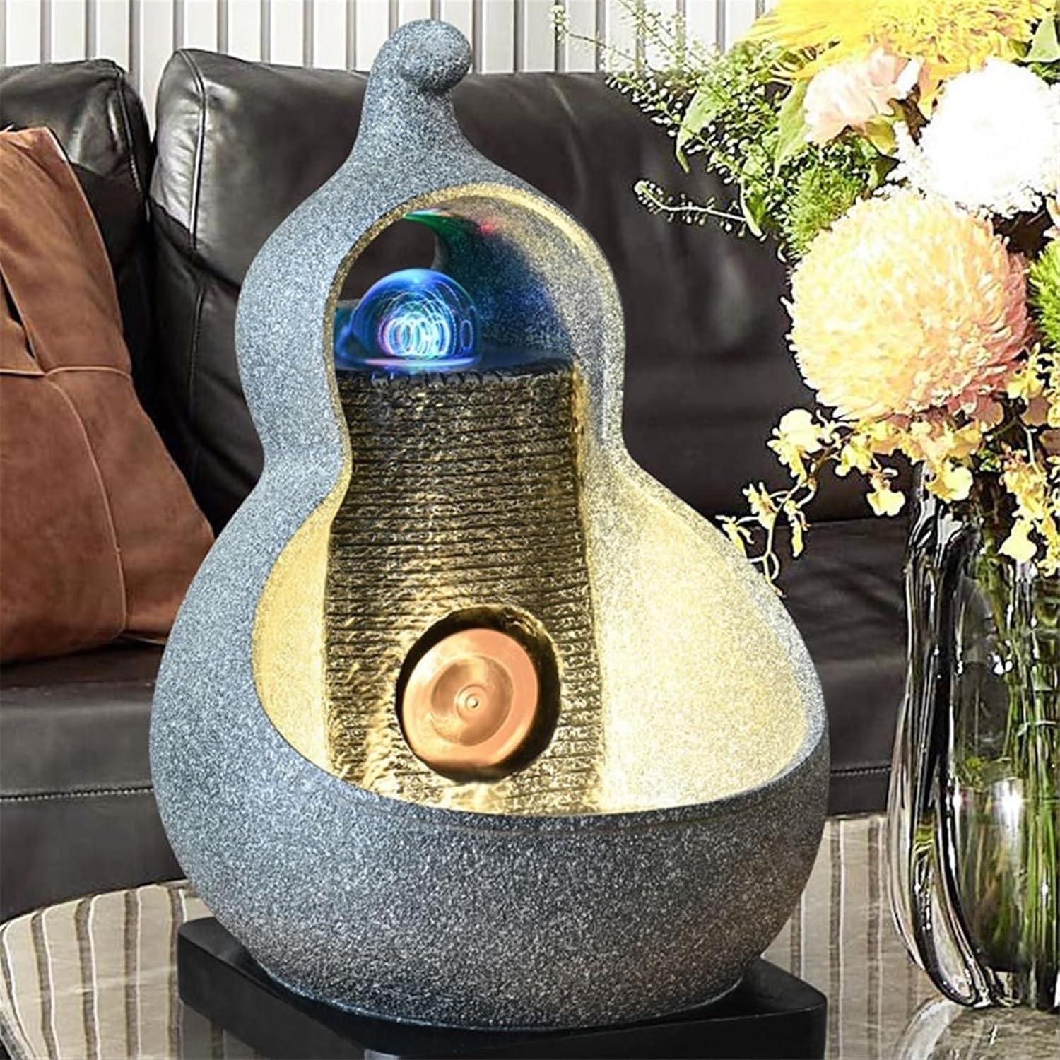 Tabletop Resin Tabletop Fountain Circulating Waterscape Decoration for Home and Office Decor(Blue)