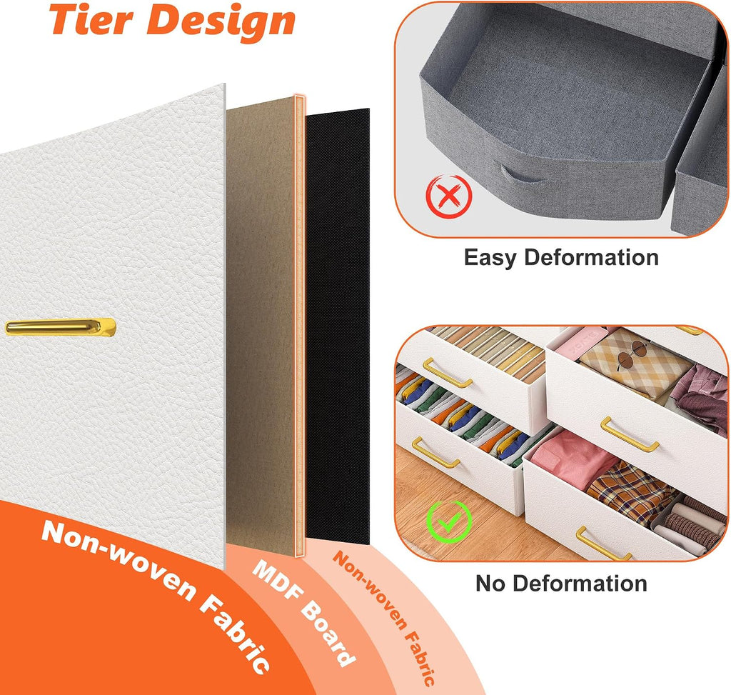 1EnHomee Dresser for Bedroom with 10 Drawers, 55' TV Stands with LED Lights & Power Outlets, Dressers with Shelves & Side Pockets, Hooks for Hallway,White