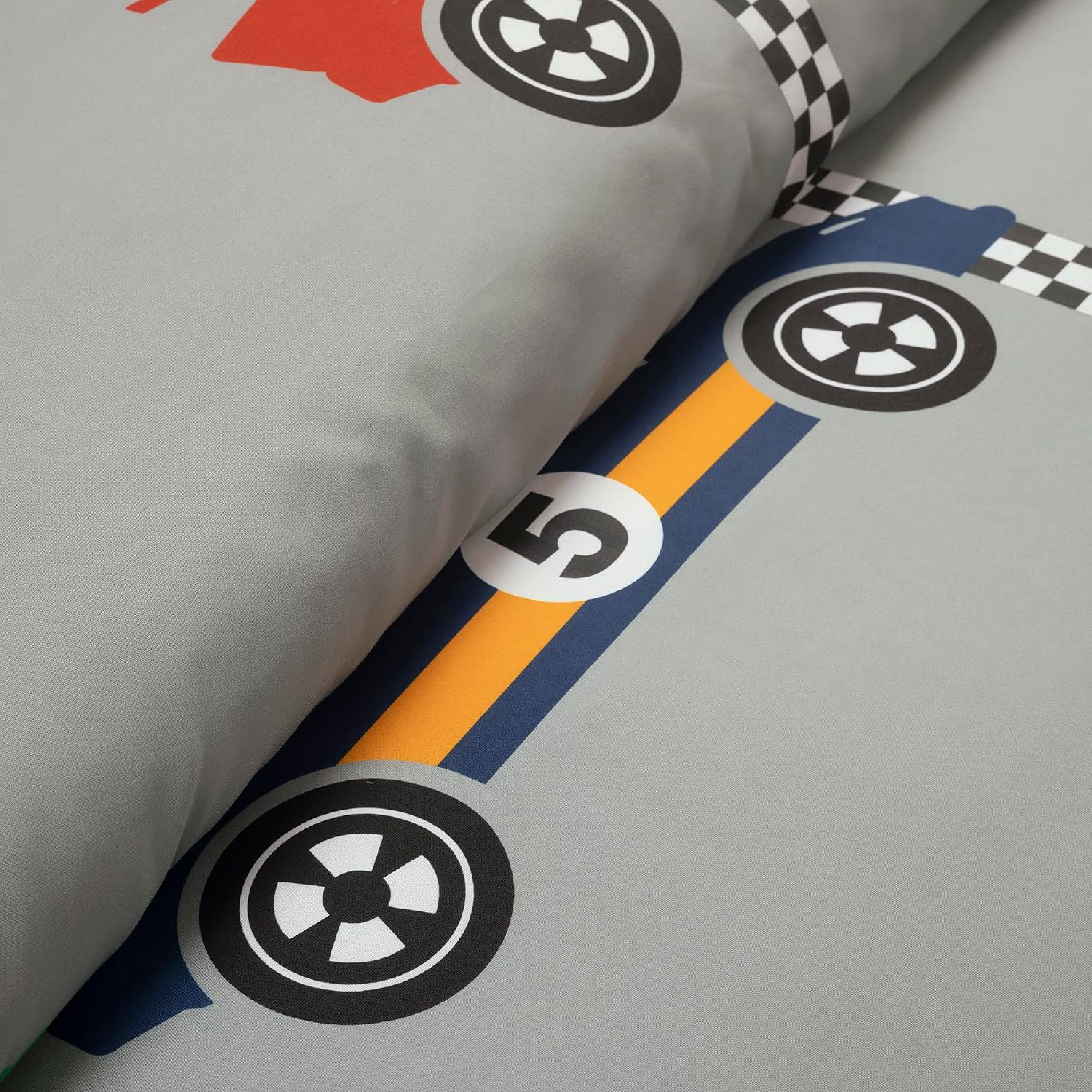 Lush Decor Racing Cars Reversible Comforter Queen Size 5 Piece Set Full/Queen Gray & Orange - Kids Bedding Set Queen Comforter - Car Decor