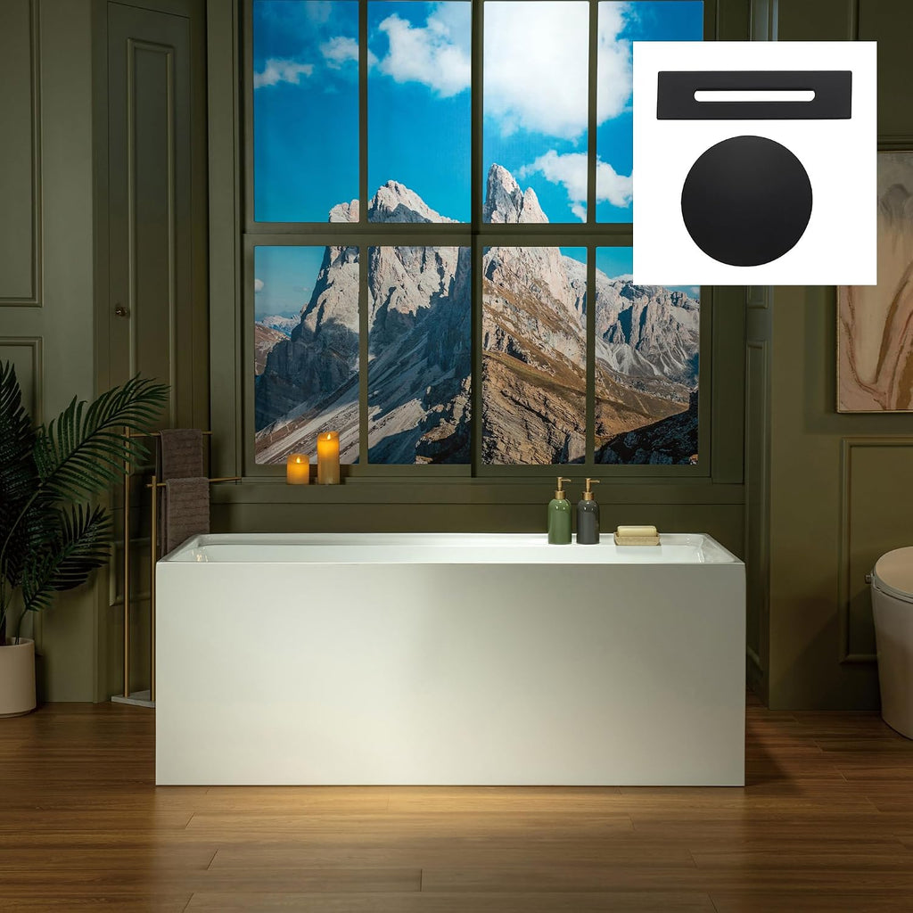 WOODBRIDGE 59' L x 29-1/2' W Freestanding Contemporary Soaking Bathtub with Matte Black Drain & Overflow, White, B5910-MB