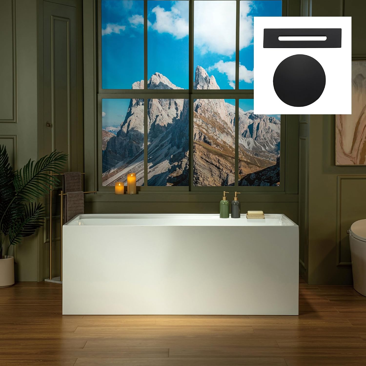 WOODBRIDGE 59' L x 29-1/2' W Freestanding Contemporary Soaking Bathtub with Matte Black Drain & Overflow, White, B5910-MB