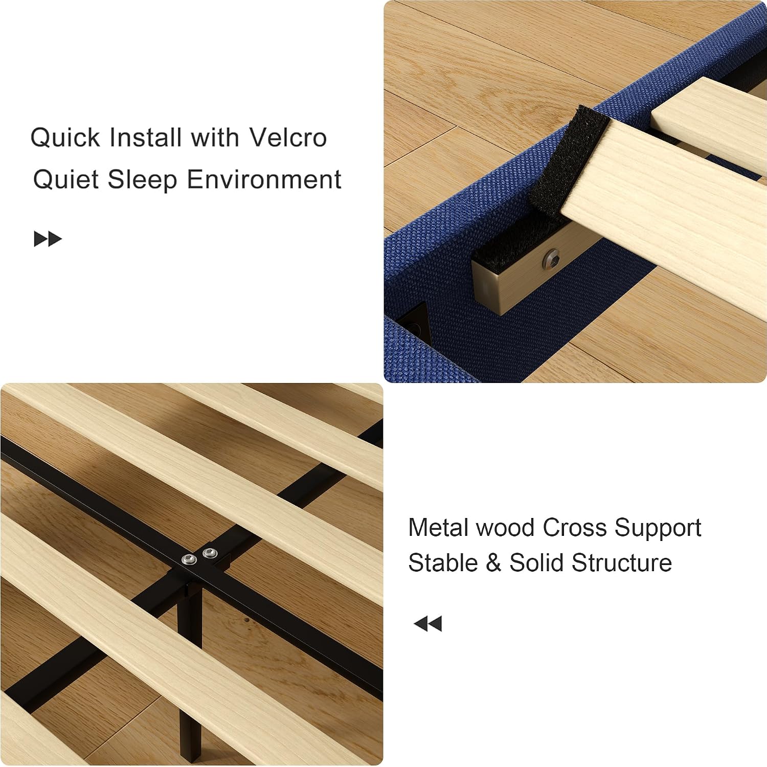 VECELO Twin Size Upholstered Platform Bed Frame with Adjustable Headboard, Wood Slat Support and Noise-Free, No Box Spring Needed, Easy Assembly, Dark&Blue