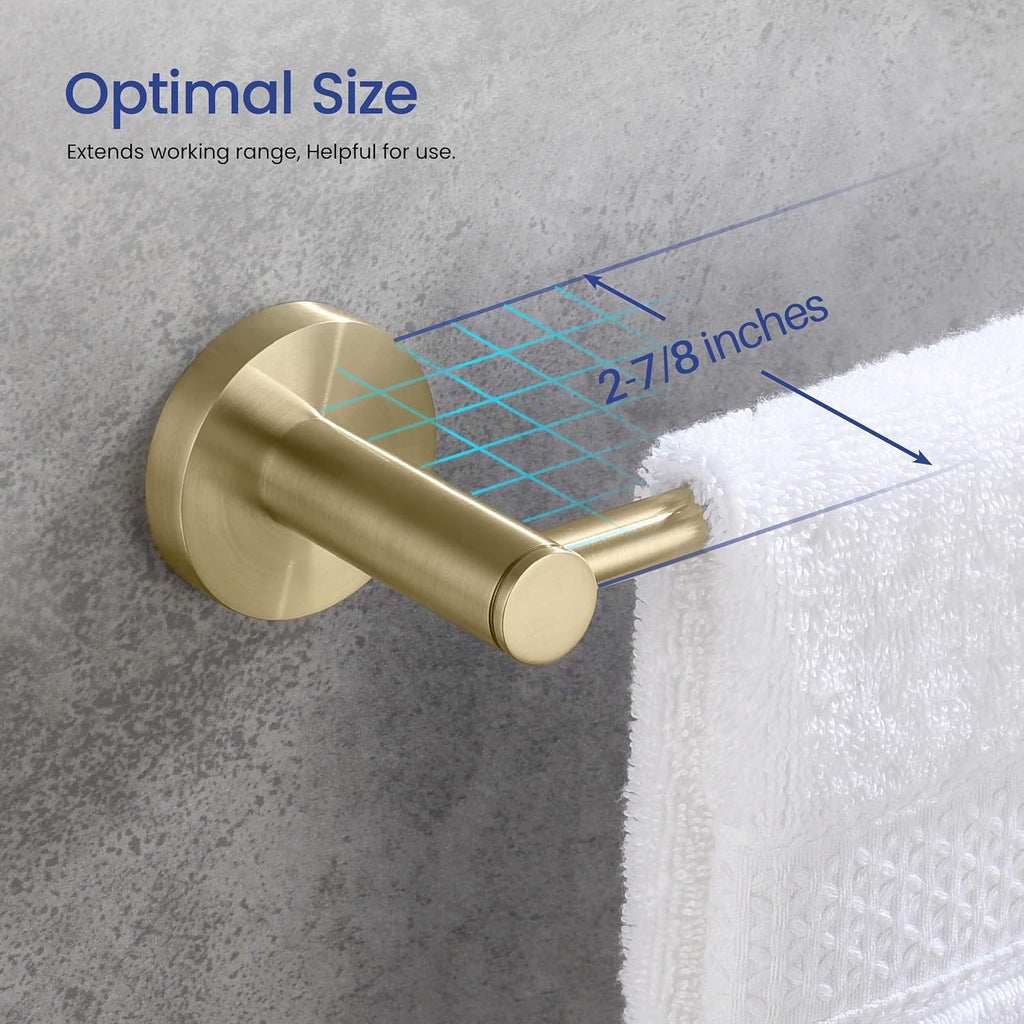 KIBI 5-Piece Bathroom Hardware Set – Wall Mounted Circular Bathroom Accessories Kit with 18 Inch Towel Bar, Towel Ring, Toilet Paper Holder & 2 Robe Hooks – Brushed Gold