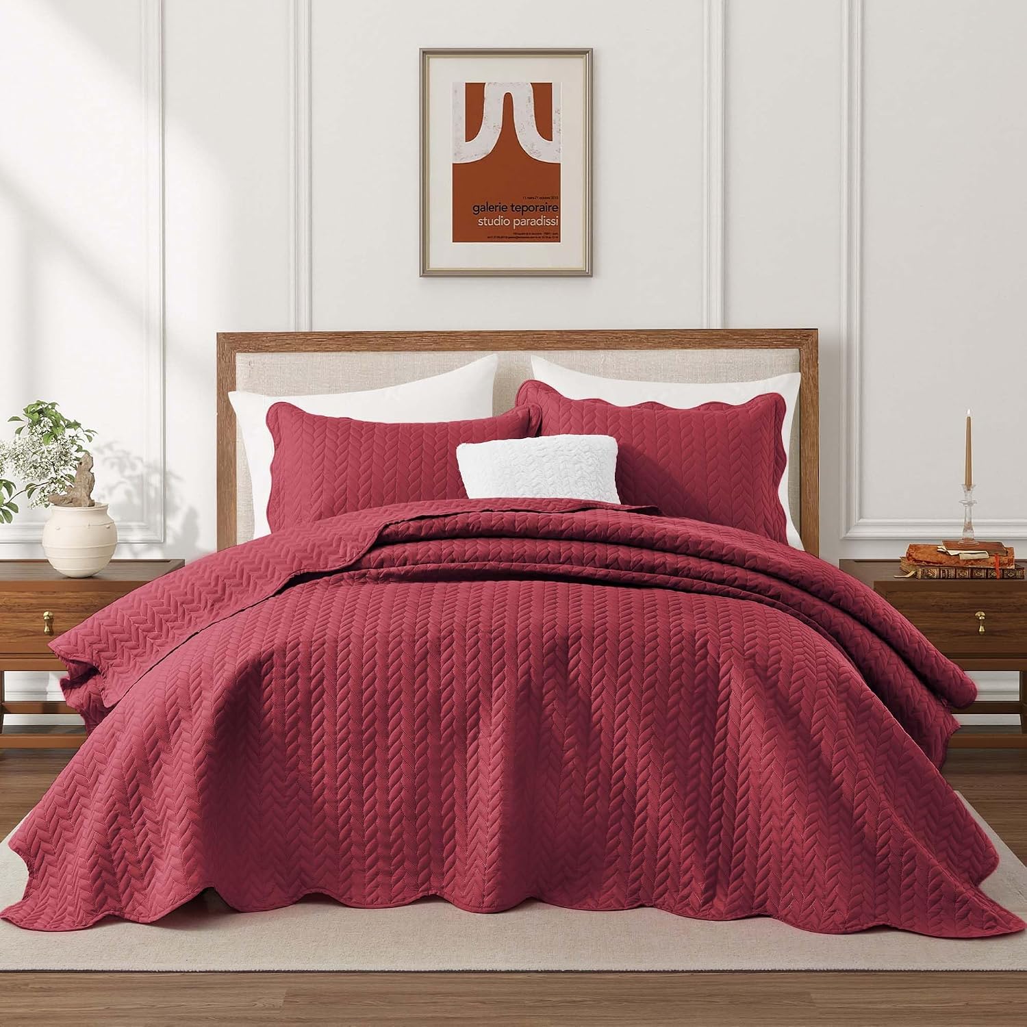 IR Imperial Rooms Twin Quilt Bedding Set (68' x 86') - Bulk Pack of 10 Wholesale for Hotels, Guest Bedroom & Airbnbs - Lightweight Microfiber Reversible Embossed Quilts Bedspreads (Burgundy)
