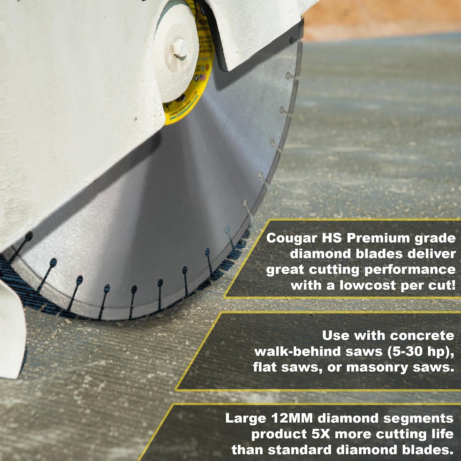 Cougar HS 18 Inch Diamond Concrete Saw Blade, Premium General Purpose Segmented Blade, Dry/Wet Cutting Concrete, Masonry, Brick, & Block 1' Arbor