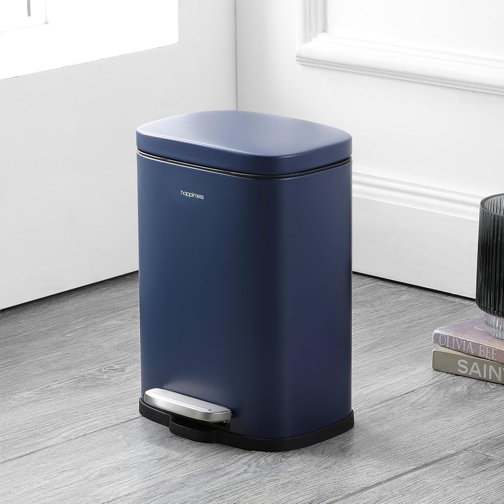 happimess HPM1006J Connor Rectangular 13-Gallon Trash Can with Soft-Close Lid and Free Mini Trash Can, Fingerprint Resistant, Modern, Minimalistic for Home, Kitchen, Office, Bathroom, Denim Blue