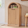 IFGET Arched Tilt-Out Trash Can Cabinet, Fluted 10 Gallon Trash Can with Open Shelf, Modern Laundry Hamper Cabinet, Hidden Garbage Can with Storage Basket for Kitchen, Living Room, Narural
