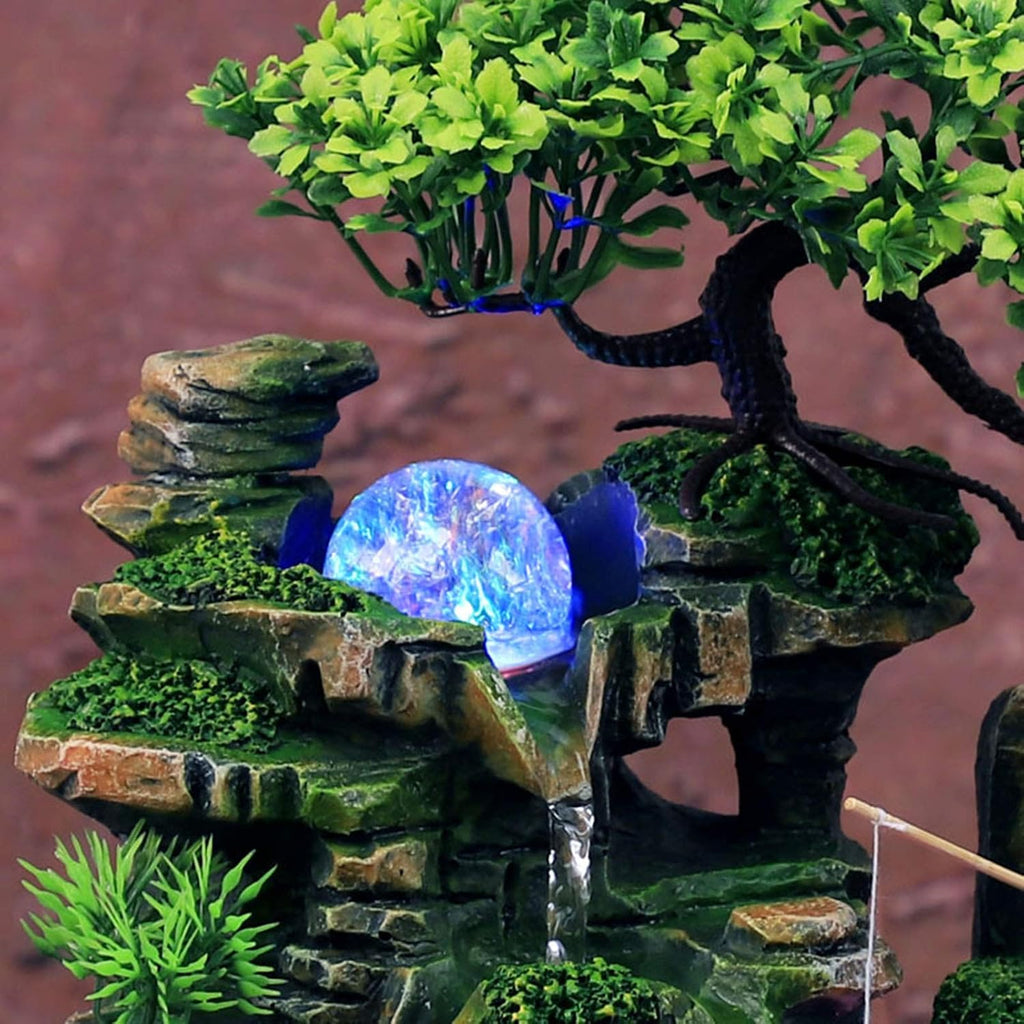 Desktop Fountain Tabletop Fountain, LED Lights Fake Tree Flowing Fountain Rockery Office Tabletop Desktop Bonsai for Office Home Relaxation Relaxation Indoor Tabletop Fountain