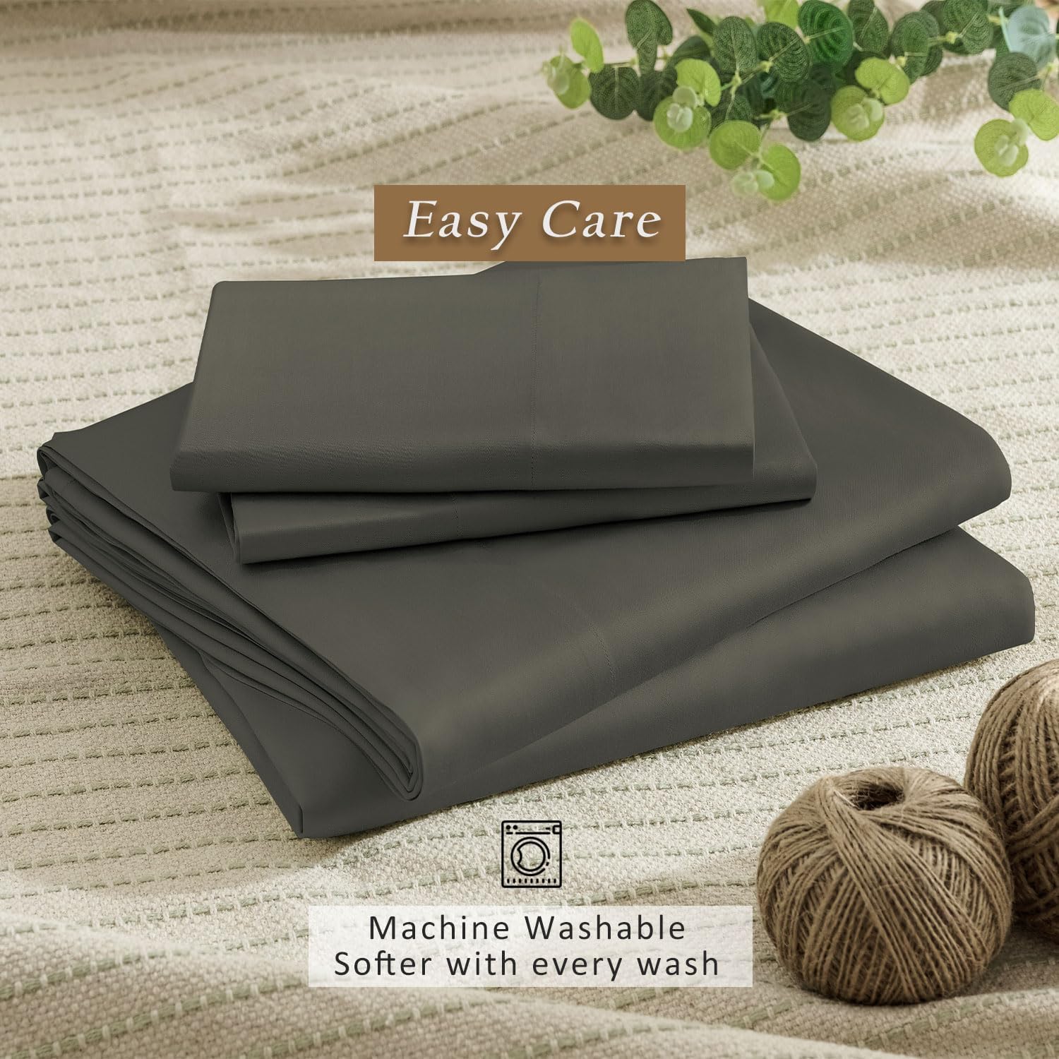 TOSMO Luxury Cooling Sheet Set - 100% Viscose from Bamboo, 4-Piece Bedding Set (King Size) - 18' Extra Deep Pockets, Oeko-Tex Certified, Silky Soft and Breathable, Charcoal
