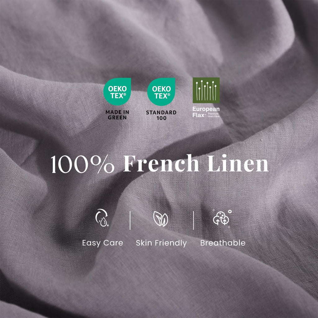 S VICTORY SYMBOL 100% Organic Linen Sheets Set,Washed French Flax Bed Sheets 3 Pieces Twin Size,Natural Linen Bedding Breathable Durable-Dusty Purple