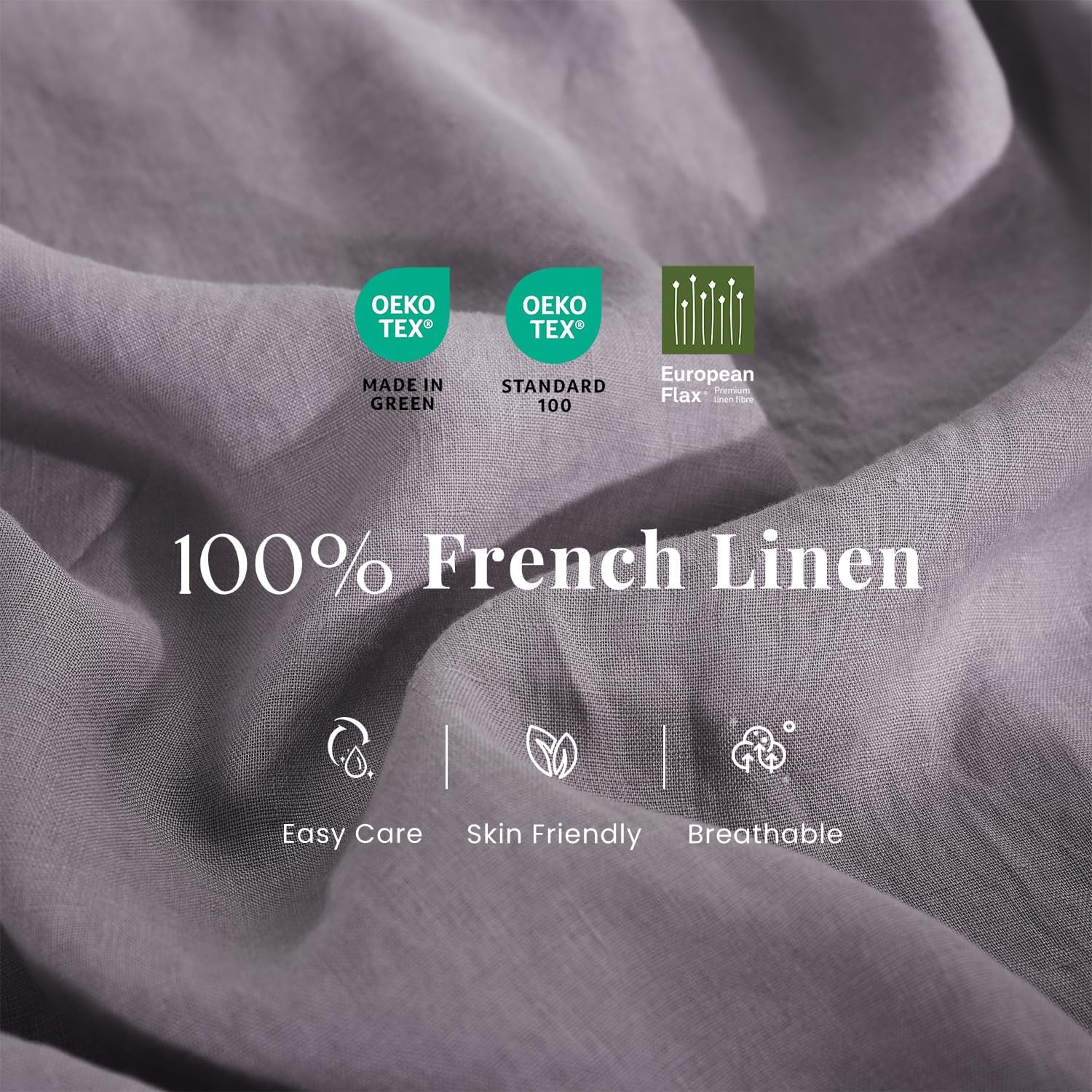 S VICTORY SYMBOL 100% Organic Linen Sheets Set Twin XL Size,Washed Natural French Flax Bed Sheets 3 Pieces,16inch Deep Pocket Linen Bedding for Hot Sleepers,Dusty Purple