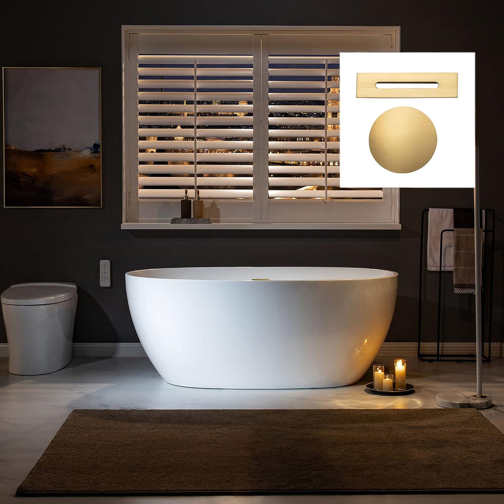 WOODBRIDGE 59' Acrylic Freestanding Bathtub Contemporary Soaking White Tub with Brushed Gold Overflow and Drain，BTA1518 -BG-Drain &O