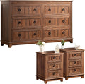 Joaxswe Farmhouse Dresser and Nightstand Sets 3 Piece, Nightstands Set of 2 and 6 Drawers Dresser for Bedroom, 54' Wide Dresser and 18' Inch Night Stand Set for Bedroom, Living Room, Hallway