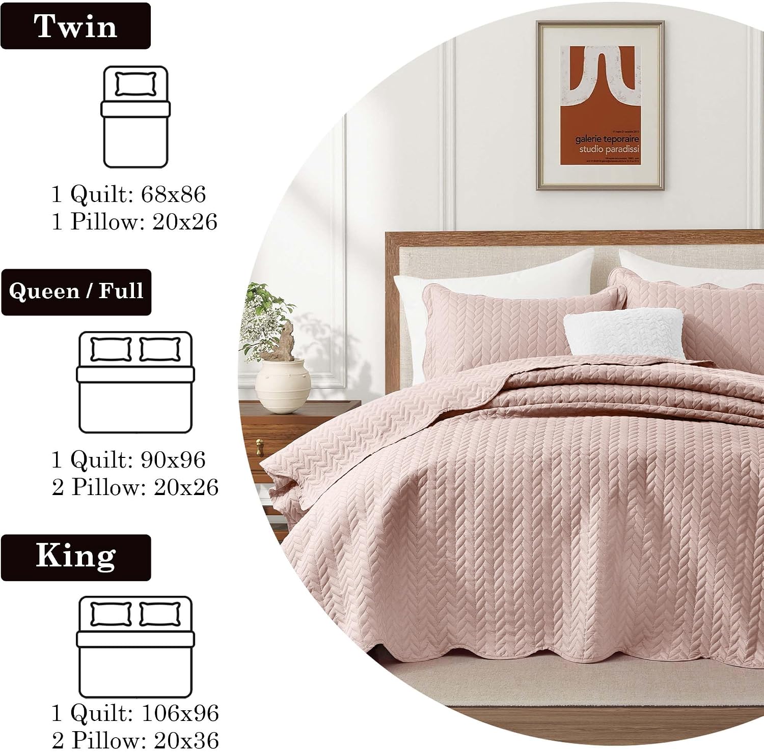 IR Imperial Rooms 8 Pack Quilt King Size Bedding (106' x 96') - Bulk Wholesale for Hotels, Guest Bedroom & Airbnbs - Lightweight Microfiber Reversible Embossed Quilts Bedspread (Peach)