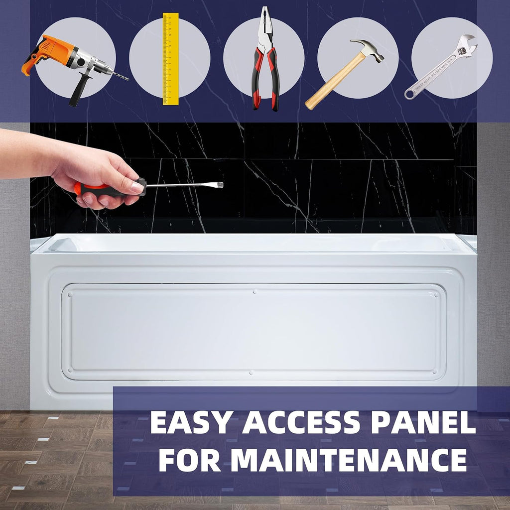 WOODBRIDGE 60' x 32' Alcove Acrylic Rectangular Whirlpool Heated Jetted Tub in White with right Drain, Brushed Gold Finish Trim and Drain Kit Included, BS667-R-BG03