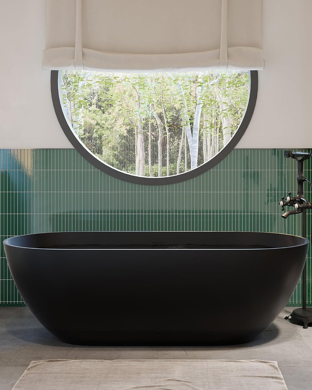 CASAINC 69' Free Standing Tub, Oval-Shaped Stone Resin Freestanding Bathtub Matte Black Solid Surface Soaking Tub with Drain, Drain Hose & Sanding Paper
