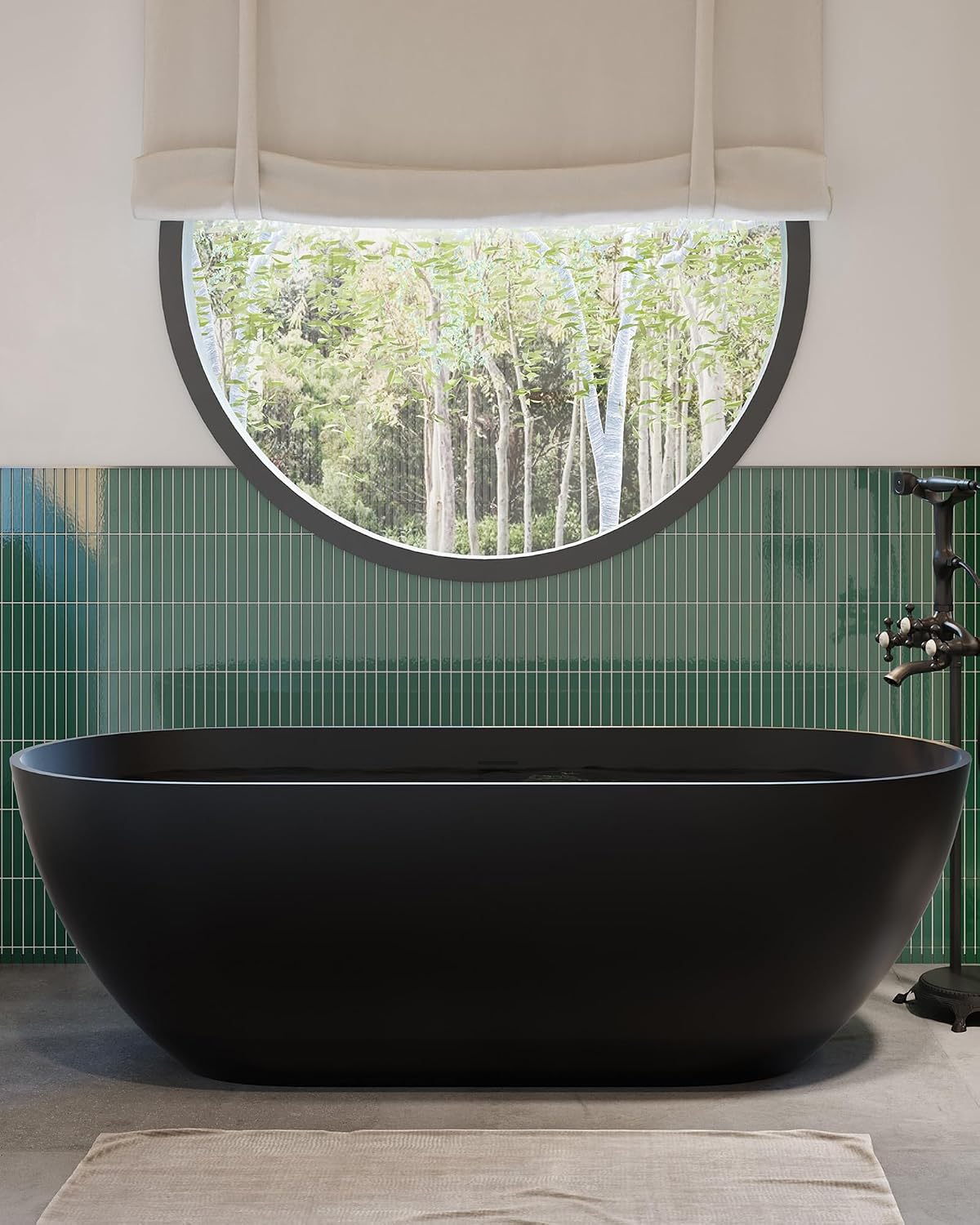 CASAINC 69' Free Standing Tub, Oval-Shaped Stone Resin Freestanding Bathtub Matte Black Solid Surface Soaking Tub with Drain, Drain Hose & Sanding Paper
