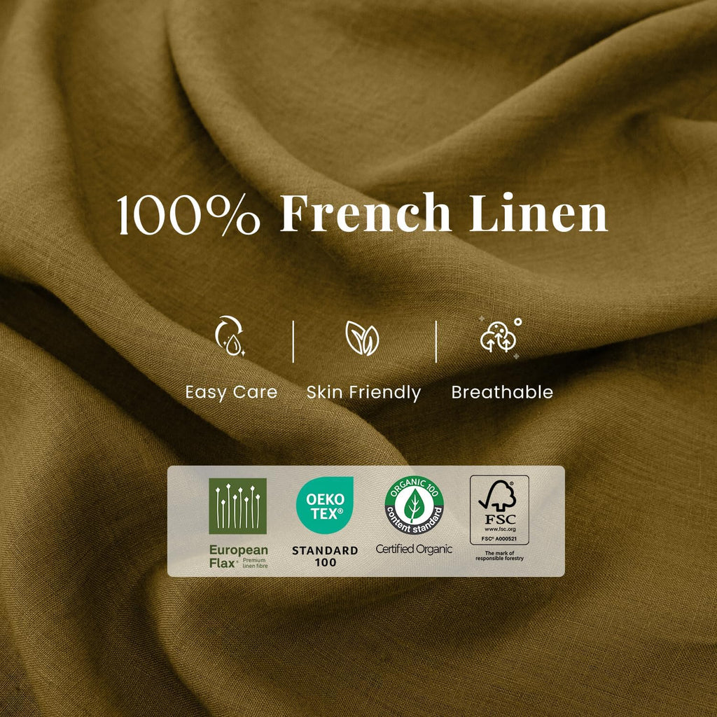 S VICTORY SYMBOL 100% French Linen Sheets Set-Queen Size,Stone Washed Natural Flax 4Pcs(2 Pillowcases,1 Fitted Sheet,1 Flat Sheet) Ultra Soft Breathable Bedding Set,Ecru Olive