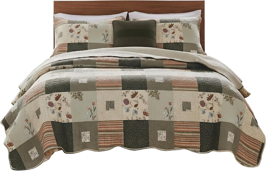 Greenland Home Sedona 100% Cotton Quilt Set, King (5 Piece), Gray