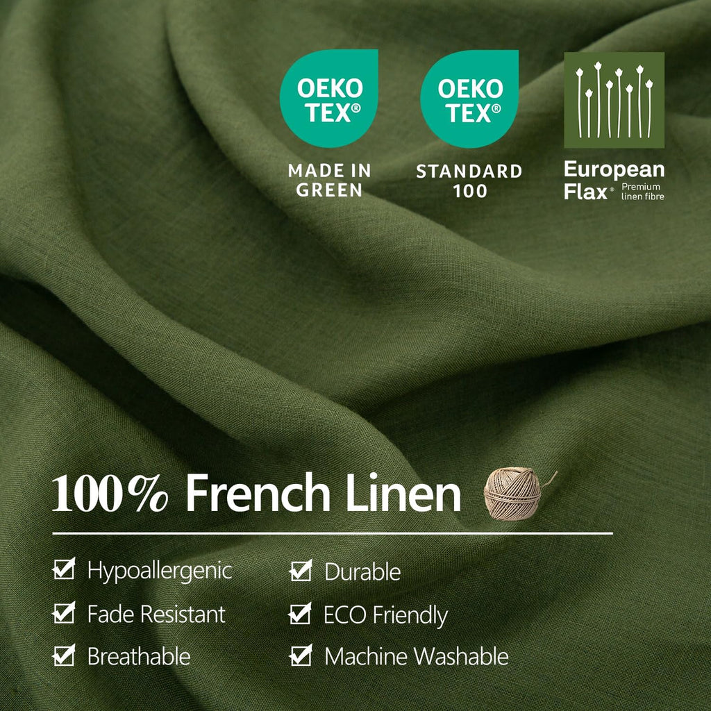 S VICTORY SYMBOL 100% Organic Linen Sheets Set Queen Size 4 Pieces(1 Flat Sheet & 1 Fitted Sheet & 2 Pillowcase) Natural Flax Soft Bedding,GOTS Certified,Deep Pocket Sheet,Juniper Green