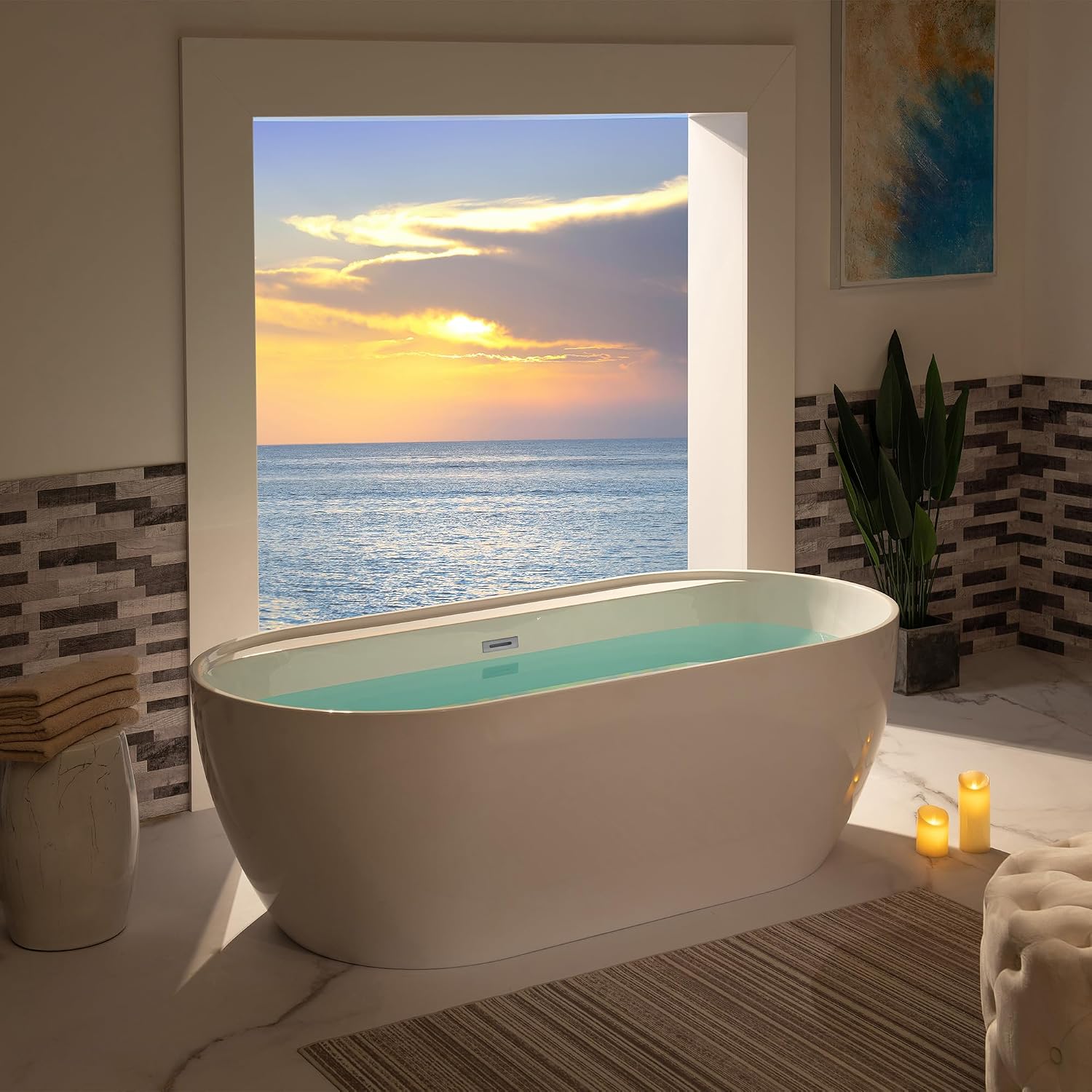 WOODBRIDGE 72' Acrylic Freestanding Bathtub Contemporary Soaking White Tub with Chrome Overflow and Drain,B0059-CH