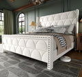 OHOHOLIVE King Size Bed Frame with 56' Headboard - Velvet Upholstered Wingback Platform Bed Frame, Noise Free, Sturdy Wooden Slat Support (Cream, King)