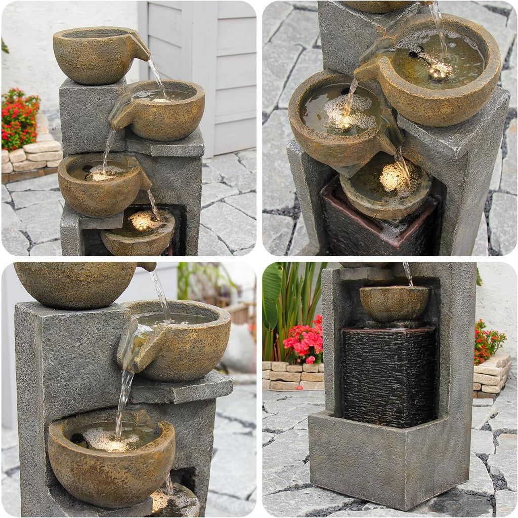 YZM 5-Tier Water Fountain Outdoor Garden Waterfall Fountains Indoor Bowl Cascading Water Feature with Led Lights for Home Deck Patio Porch Yard Decor 37.4' H