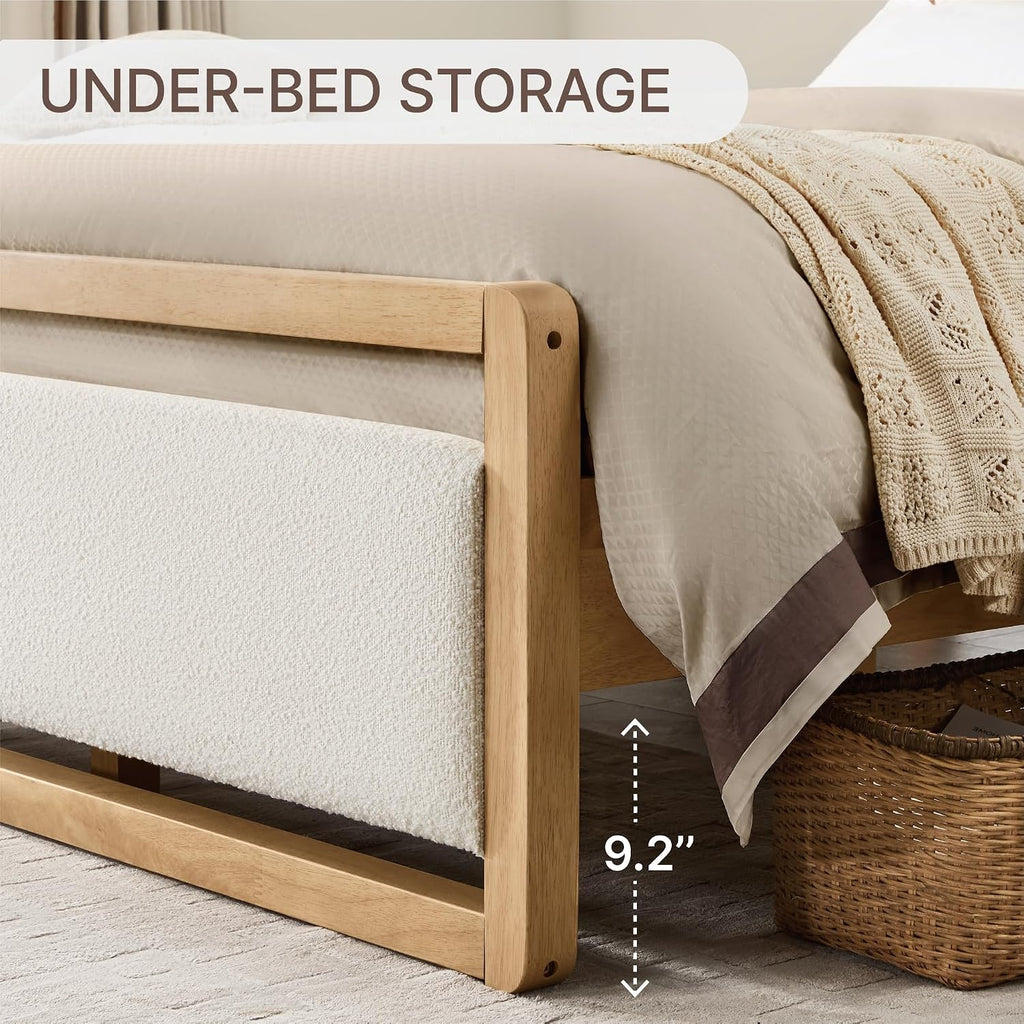 KISLOT 3 Pieces Bedroom Set, Wood Bed Frame with Upholstered Headboard & 2 Nightstands with Storage, Wooden Platform Mattress Foundation Farmhouse Bedroom Furniture Set