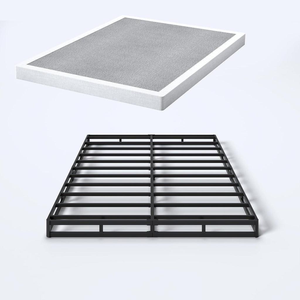 SHLAND Box Springs King Size 4 Inch High Box Spring Strong Metal Frame Mattress Foundation with Fabric Cover, Box Spring King Size Bed, Easy Assembly