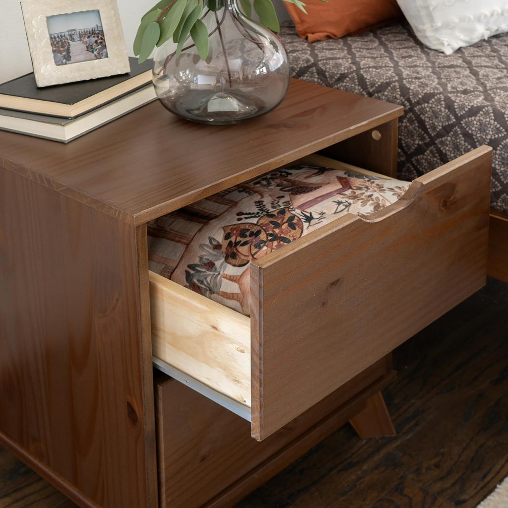 Powell Fordham Walnut Solid Pine Wood Twin Sized Platform Bed and Two Drawer Nightstand