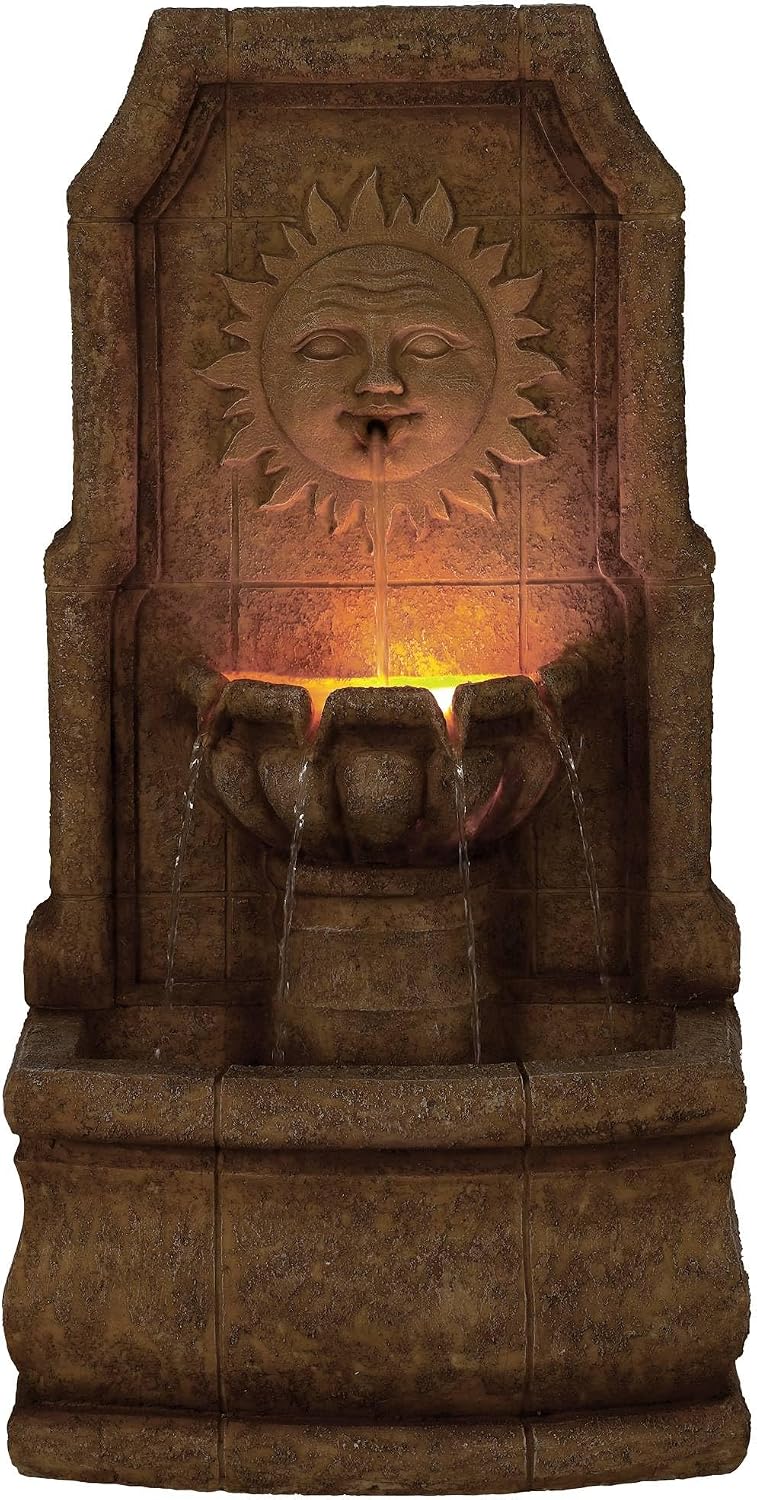 Sun Villa 37' High Large Italian Outdoor Decor Faux Stone Floor Fountain with Light LED Standing Waterfall Tiered Cascading Water Feature for Outside Garden Patio Yard Backyard Porch - John Timberland