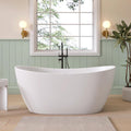 SJ STAR&JANE 55' Solid Surface Freestanding Bathtub Stone Resin Tub Oval Double Slippers Stand Alone Soaking Tub with Pop-up Drain and Overflow, Matte White
