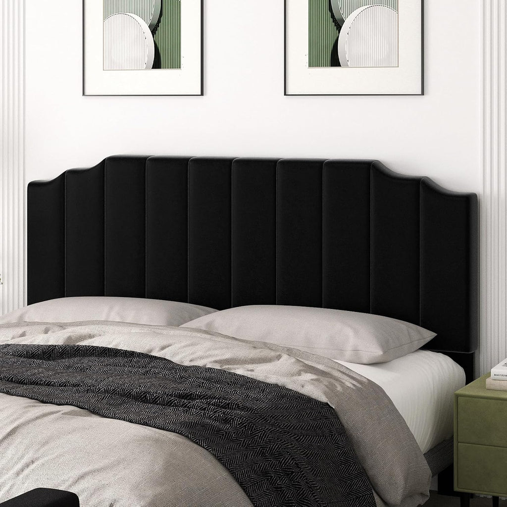 Befurtori King Size Headboard Only, Velvet Wall Mounted Headboard King for Adjustable Bed Modern Upholstered Head Board Easy Assembly, Black