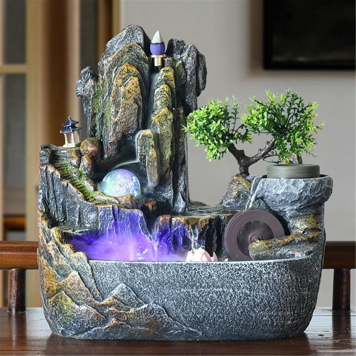 Tabletop Rockery Stream Tabletop Fountain, Meditation Indoor Waterfall for Home Office Decor(Medium)