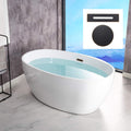 WOODBRIDGE 55' Acrylic Freestanding Bathtub Contemporary Soaking White Tub with Oil-Rubbed Bronze Overflow and Drain，B1418 -ORB-Drain &O