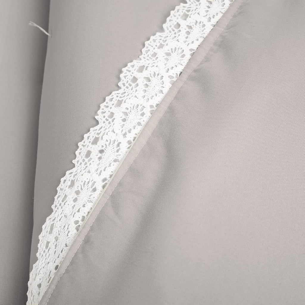 Lush Decor Rosalie Embellished Lace Comforter Set, 5 Piece Set, King, Light Gray - Solid Color Bedding Set - Lace Trim Boho - Cottage Core Decor
