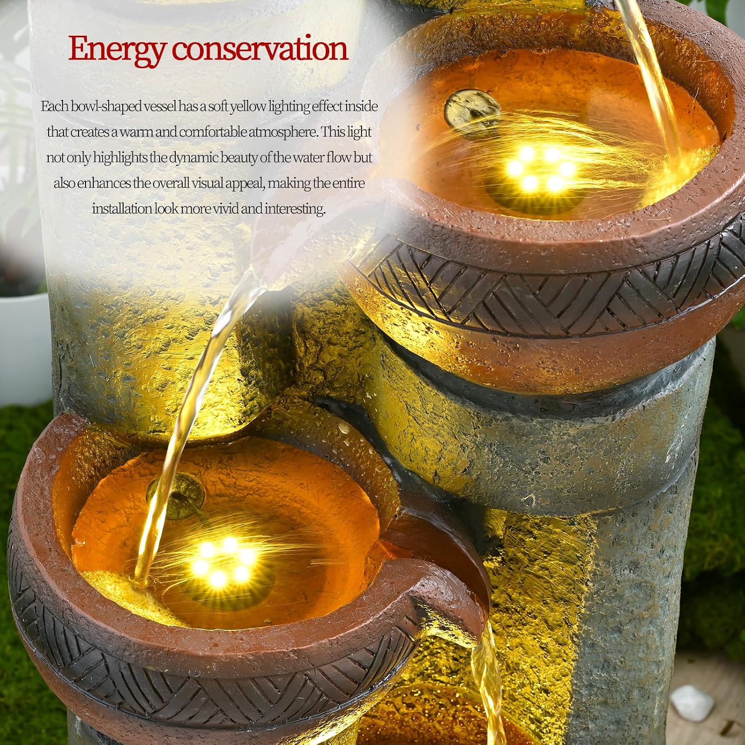 39.7''H 5-Tier Relaxing Outdoor Indoor Garden Water Fountain Decor - for Contemporary Design for Garden, Patio, Deck, Porch, Backyard and Home Art Decor Brown